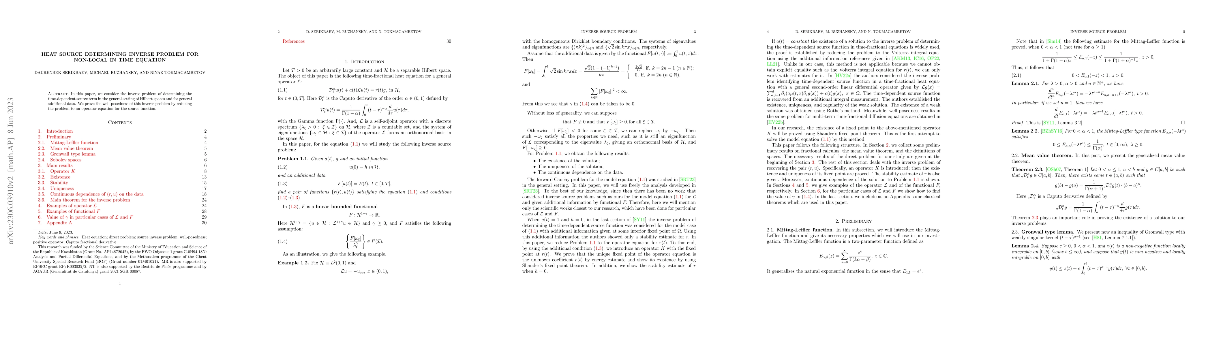 Thumbnail for Heat Source Determining Inverse Problem for non-local in time equation