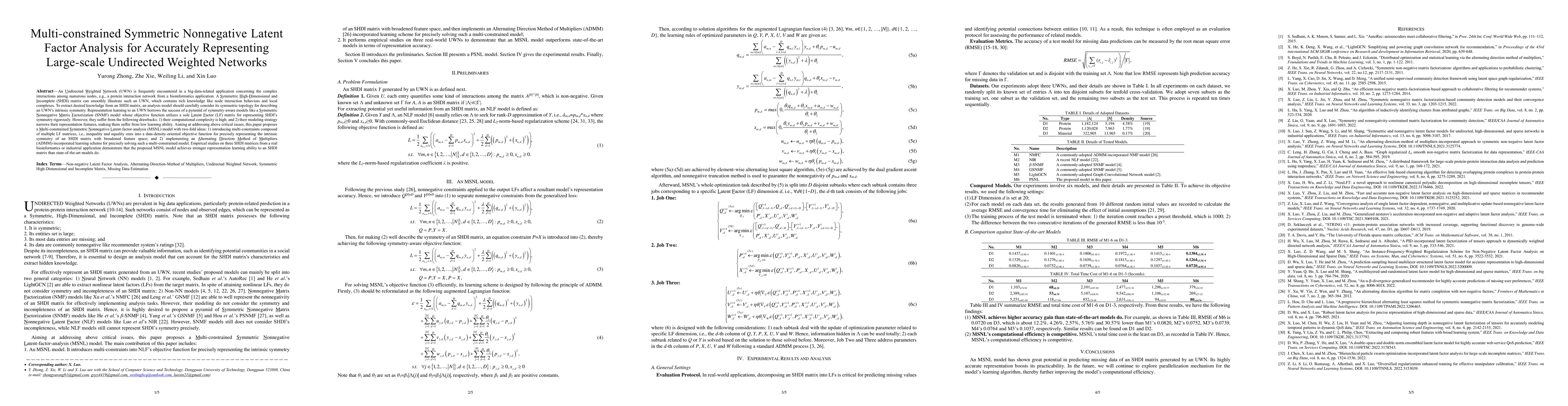 Thumbnail for Multi-constrained Symmetric Nonnegative Latent Factor Analysis for
  Accurately Representing Large-scale Undirected Weighted Networks
