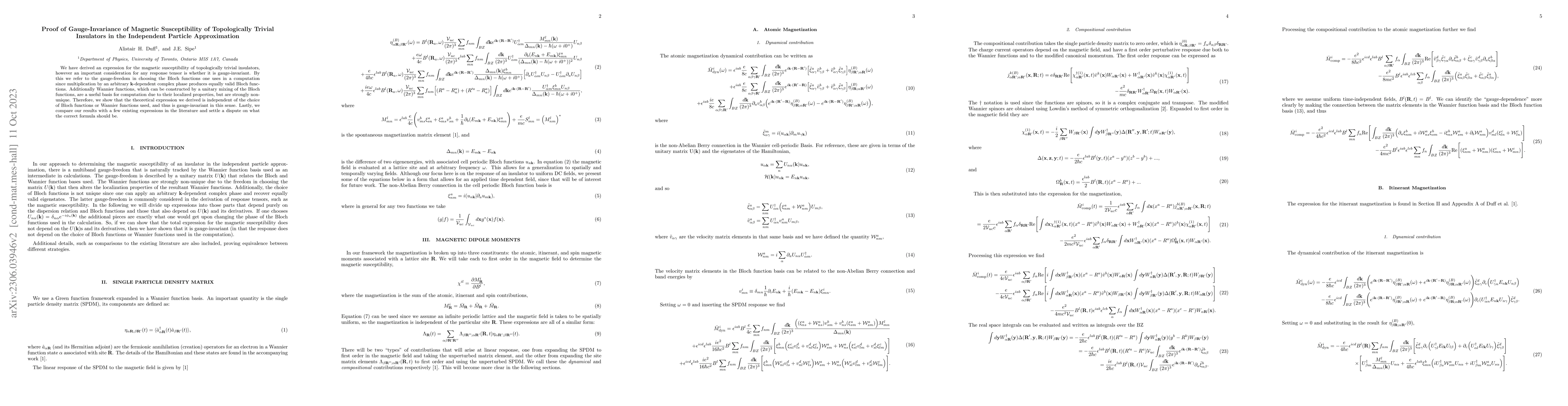 Thumbnail for Proof of Gauge-Invariance of Magnetic Susceptibility of Topologically
  Trivial Insulators in the Independent Particle Approximation