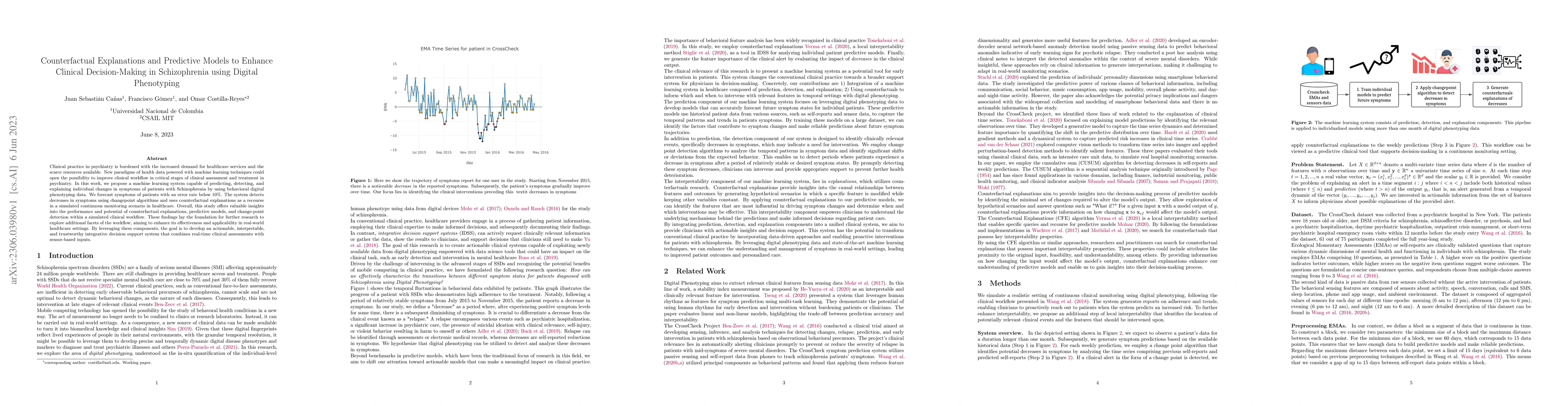 Thumbnail for Counterfactual Explanations and Predictive Models to Enhance Clinical
  Decision-Making in Schizophrenia using Digital Phenotyping