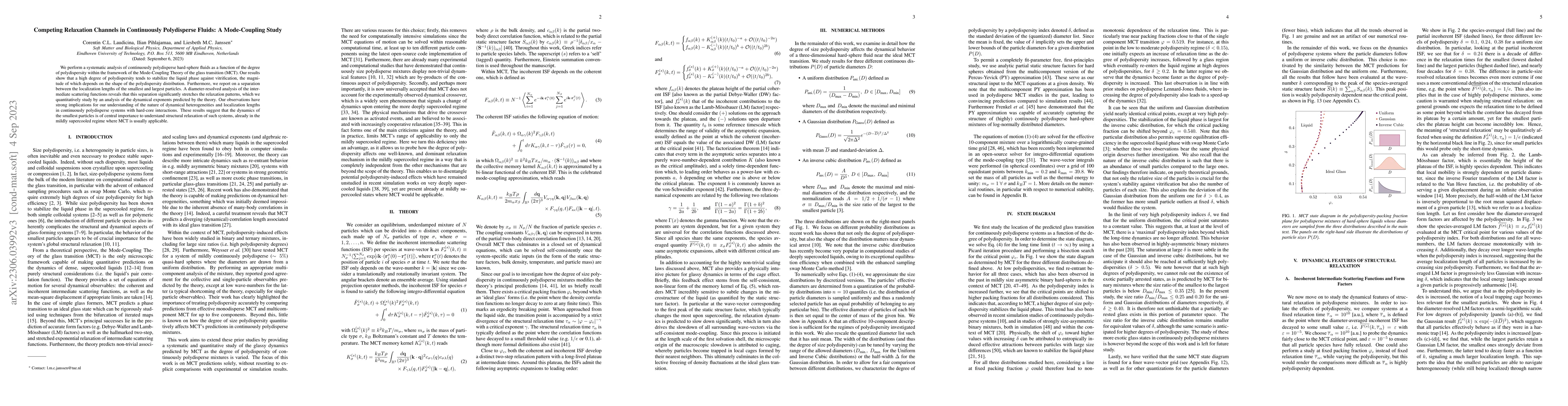 Thumbnail for Competing Relaxation Channels in Continuously Polydisperse Fluids: A
  Mode-Coupling Study