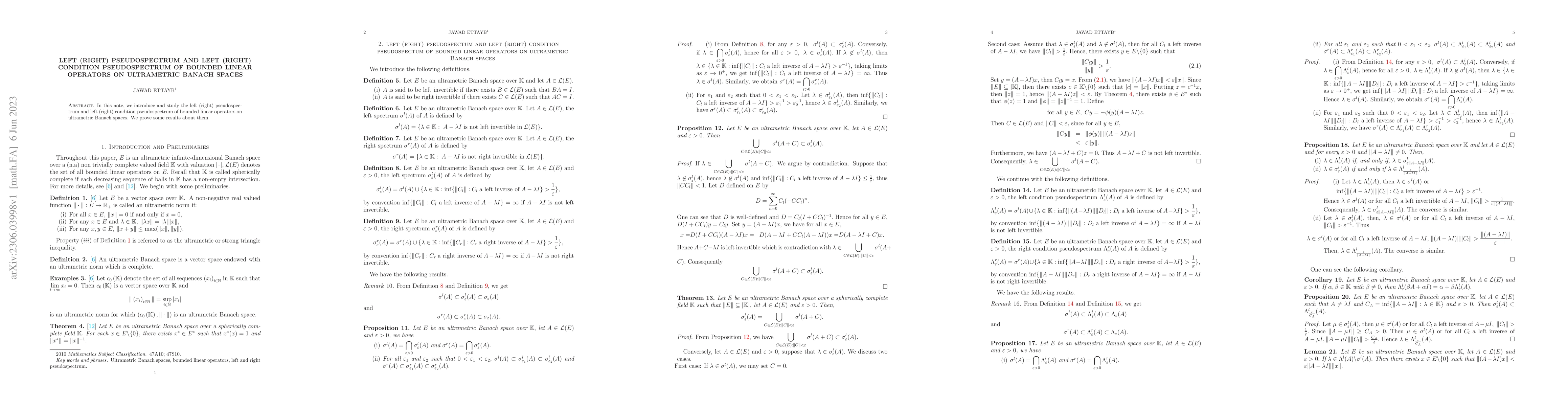 Thumbnail for Left (right) pseudospectrum and left (right) condition pseudospectrum of
  bounded linear operators on ultrametric Banach spaces