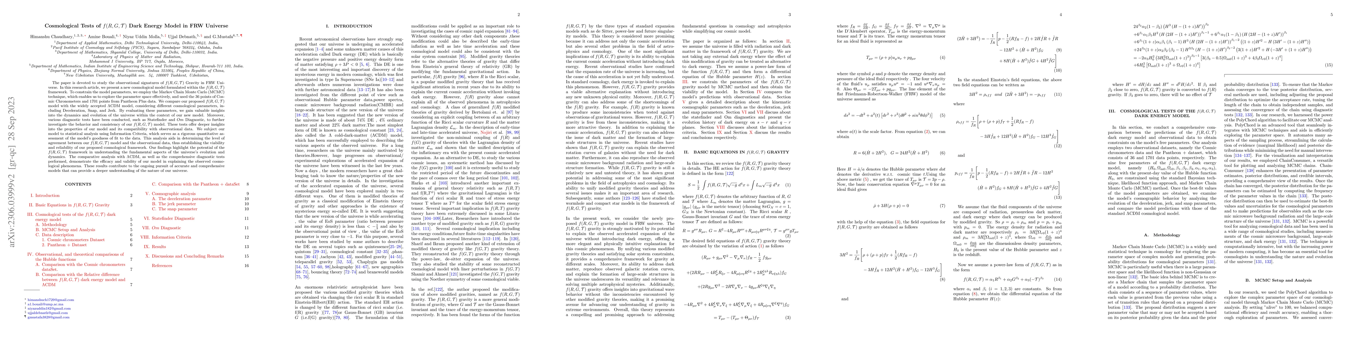 Thumbnail for Cosmological Tests of $f(R,G,\mathcal{T})$ Dark Energy Model in FRW
  Universe