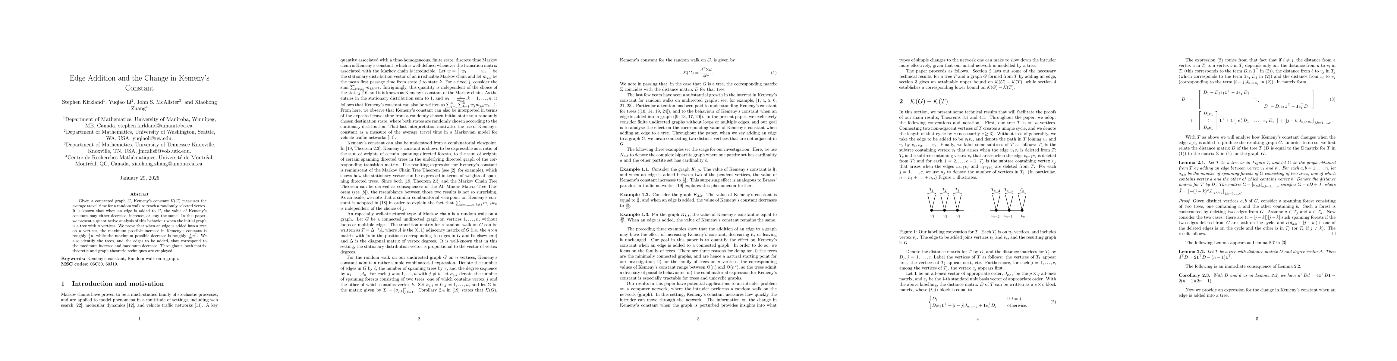 Thumbnail for Edge Addition and the Change in Kemeny's Constant