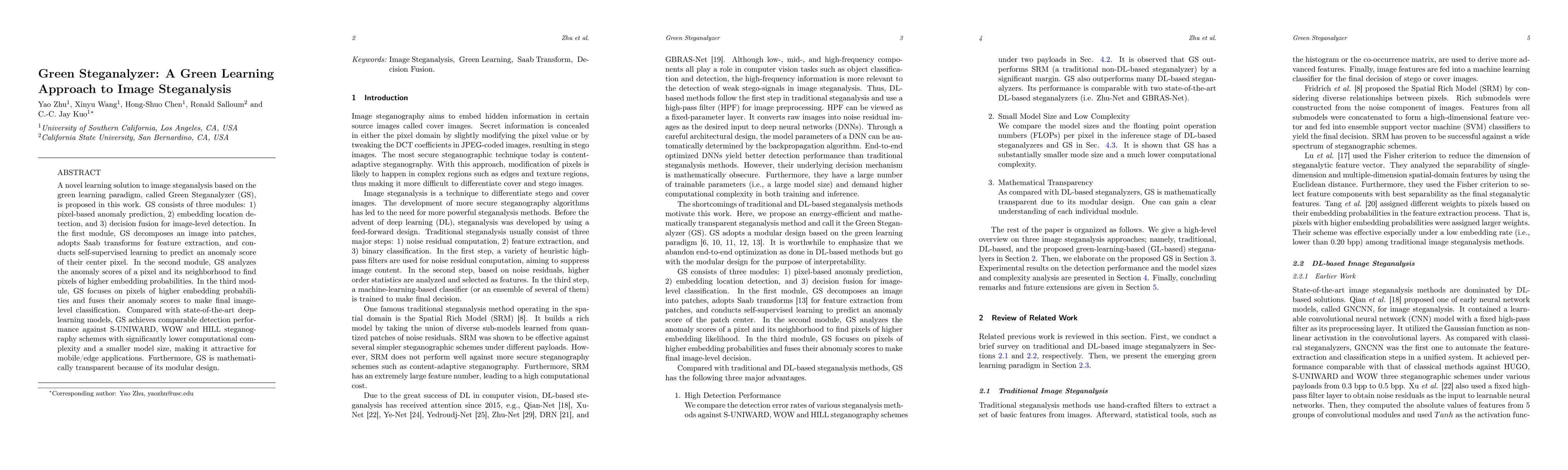Thumbnail for Green Steganalyzer: A Green Learning Approach to Image Steganalysis
