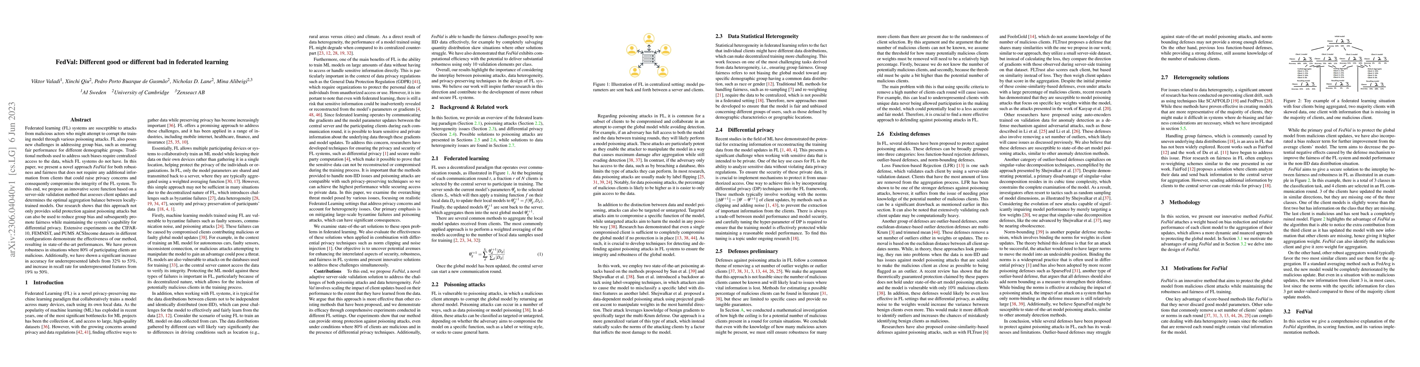 Thumbnail for FedVal: Different good or different bad in federated learning