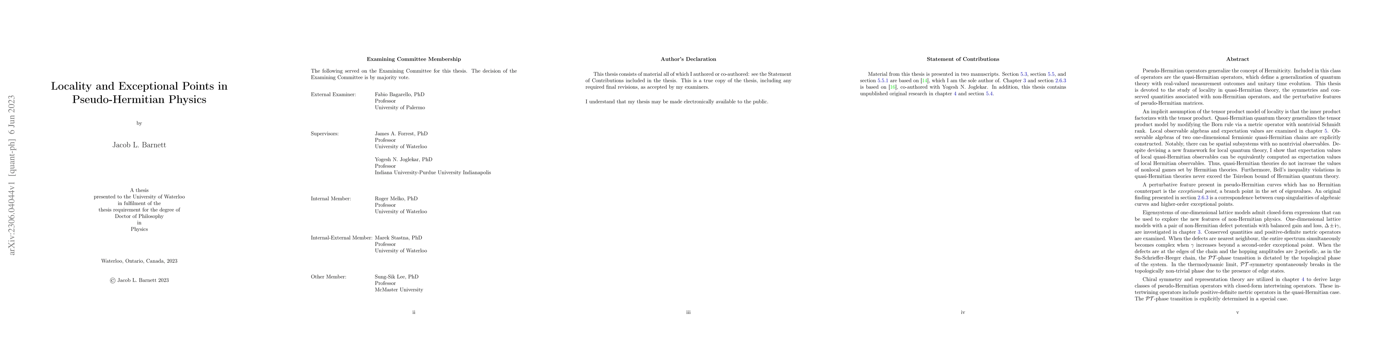 Thumbnail for Locality and Exceptional Points in Pseudo-Hermitian Physics