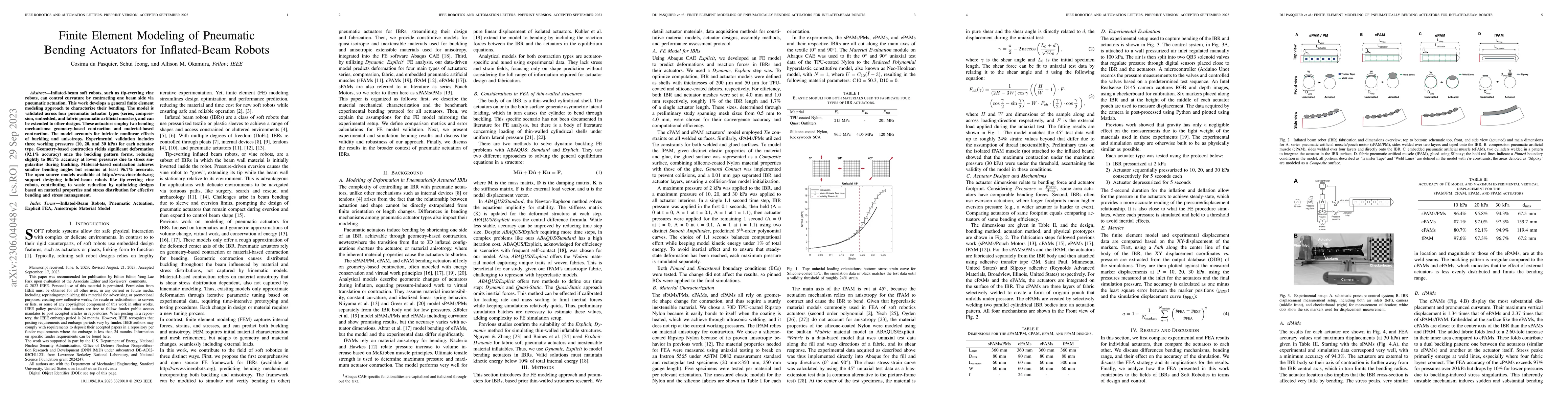 Thumbnail for Finite Element Modeling of Pneumatic Bending Actuators for Inflated-Beam
  Robots