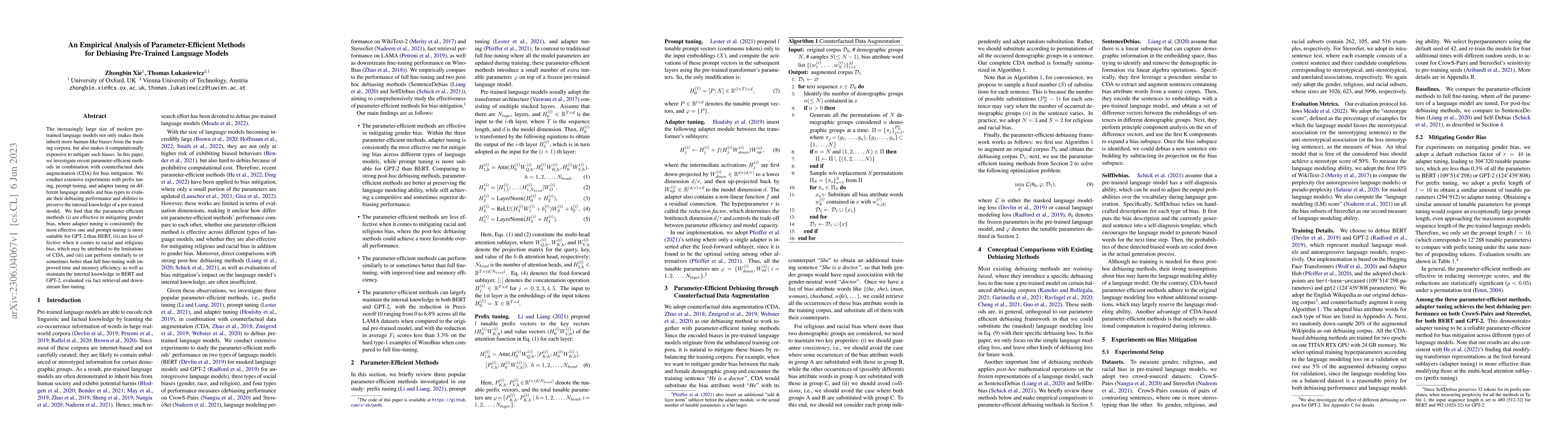 Thumbnail for An Empirical Analysis of Parameter-Efficient Methods for Debiasing
  Pre-Trained Language Models