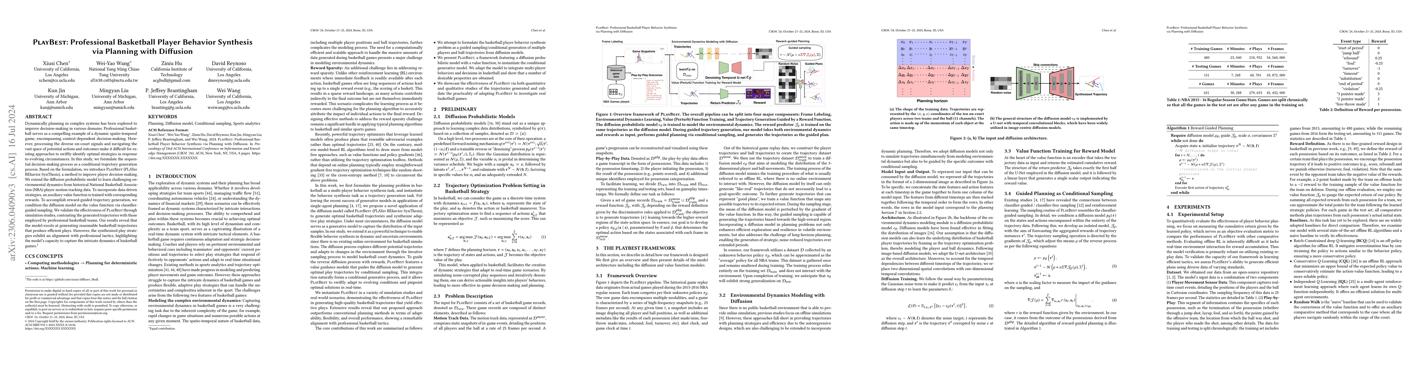 Thumbnail for PlayBest: Professional Basketball Player Behavior Synthesis via Planning
  with Diffusion