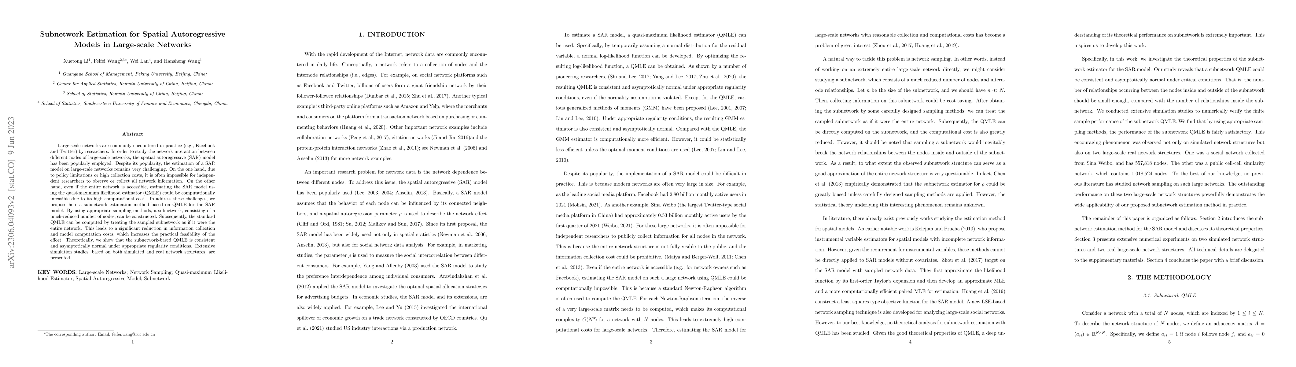 Thumbnail for Subnetwork Estimation for Spatial Autoregressive Models in Large-scale
  Networks
