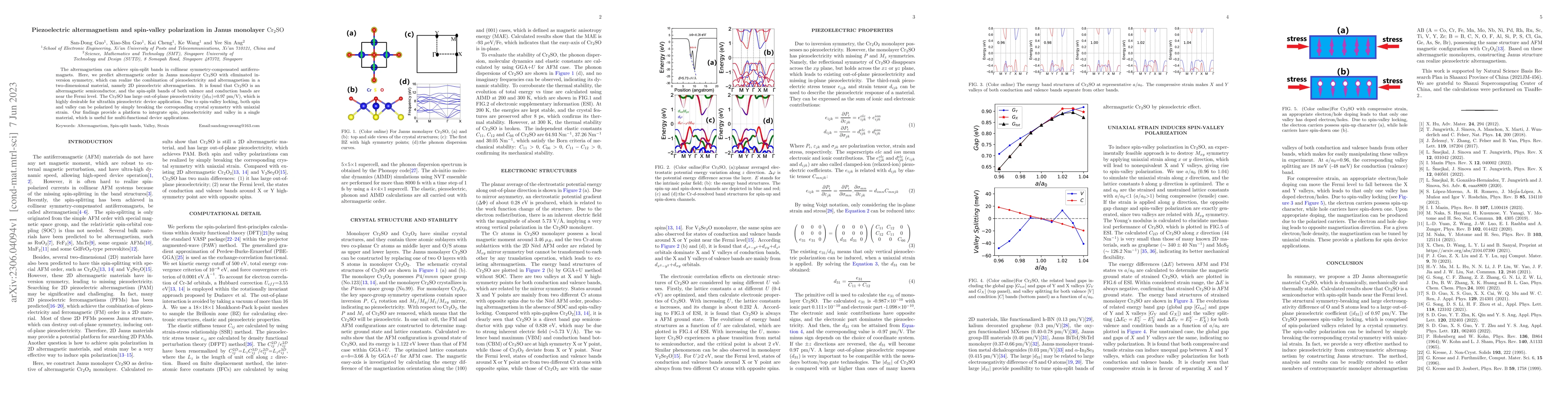 Thumbnail for Piezoelectric altermagnetism and spin-valley polarization in Janus
  monolayer $\mathrm{Cr_2SO}$