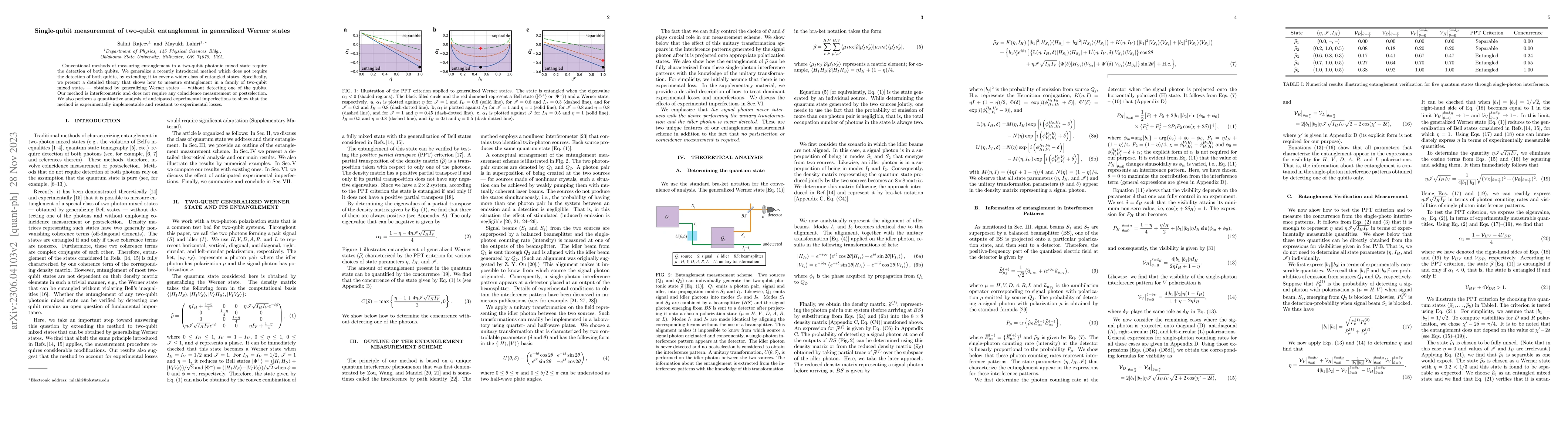 Thumbnail for Single-qubit measurement of two-qubit entanglement in generalized Werner
  states
