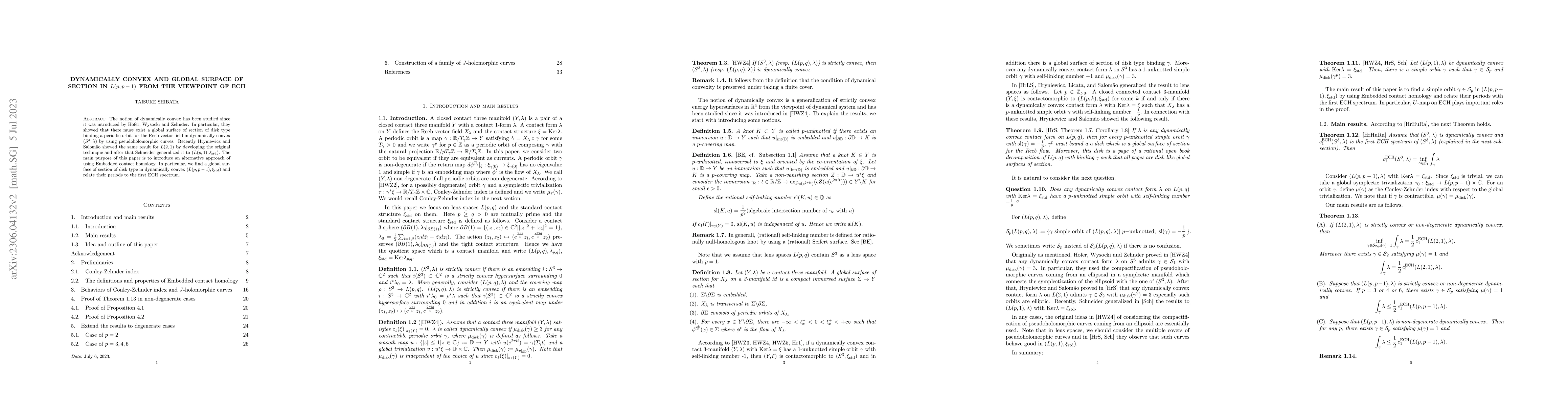 Thumbnail for Dynamically convex and global surface of section in $L(p,p-1)$ from the
  viewpoint of ECH