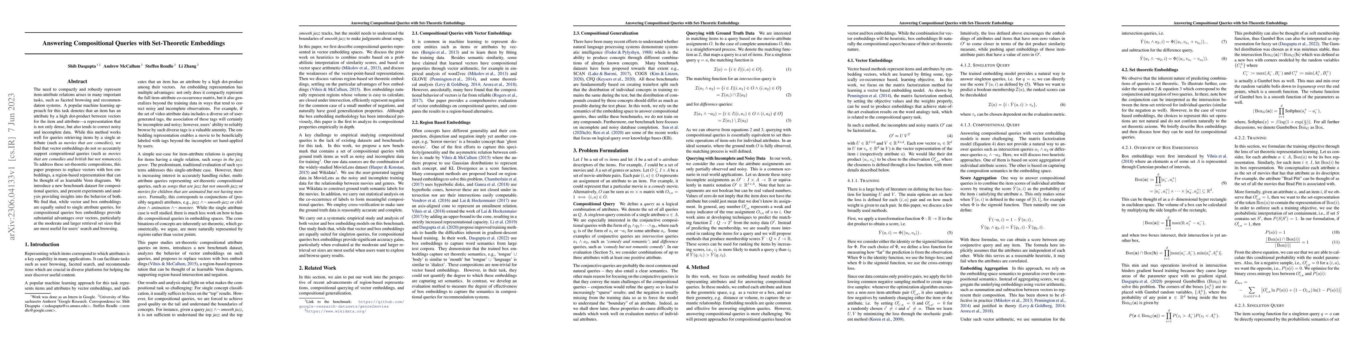 Thumbnail for Answering Compositional Queries with Set-Theoretic Embeddings