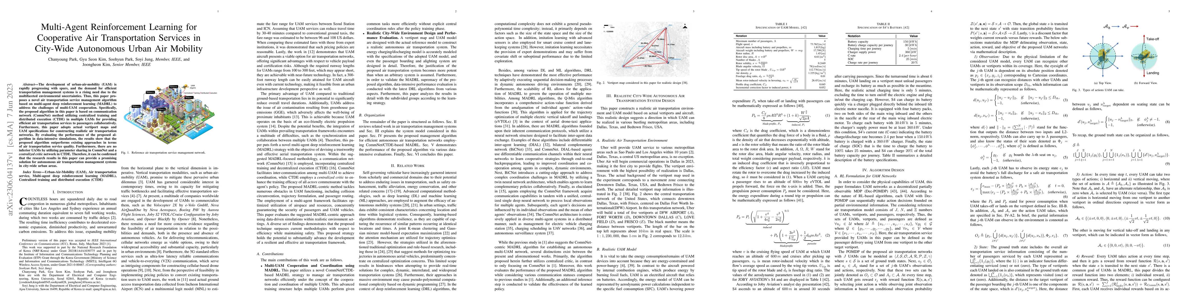 Thumbnail for Multi-Agent Reinforcement Learning for Cooperative Air Transportation
  Services in City-Wide Autonomous Urban Air Mobility