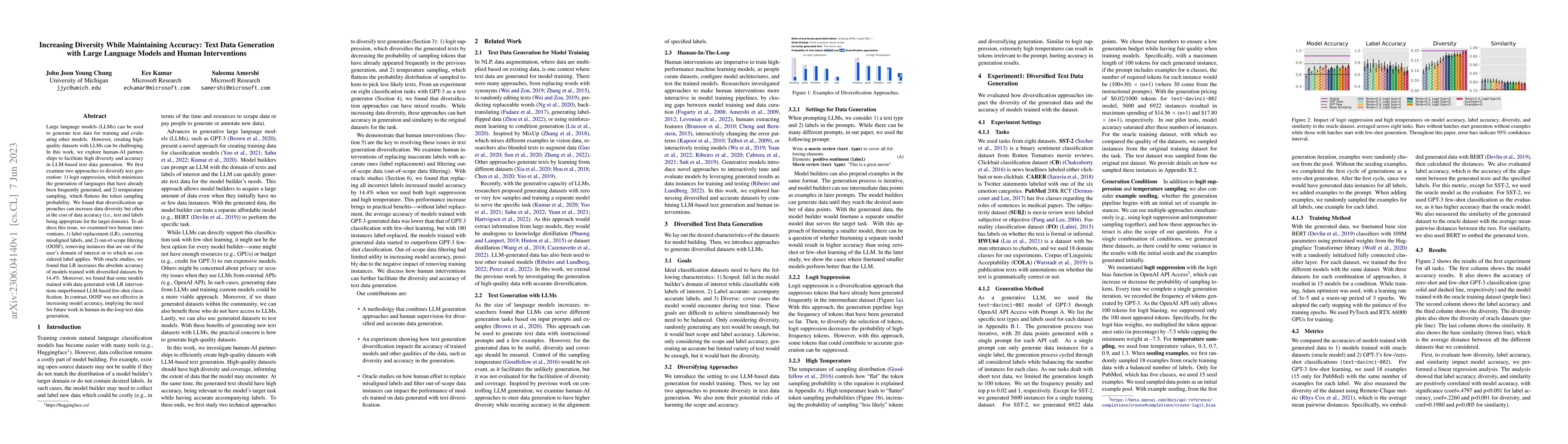 Thumbnail for Increasing Diversity While Maintaining Accuracy: Text Data Generation
  with Large Language Models and Human Interventions