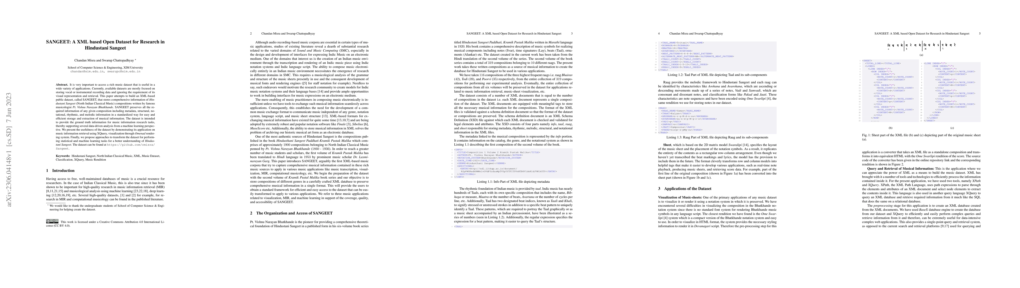 Thumbnail for SANGEET: A XML based Open Dataset for Research in Hindustani Sangeet