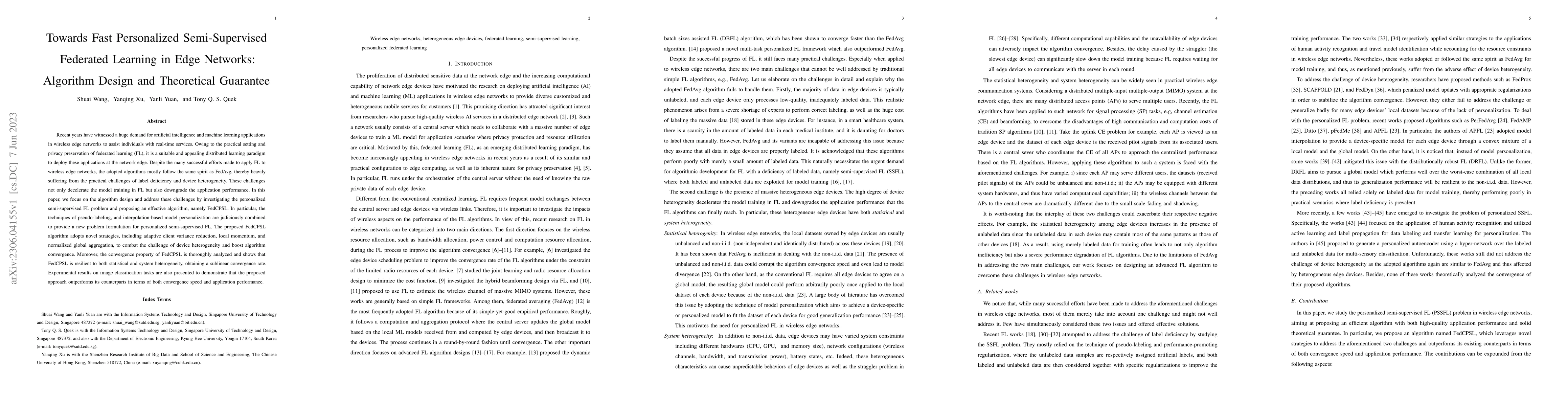 Thumbnail for Towards Fast Personalized Semi-Supervised Federated Learning in Edge
  Networks: Algorithm Design and Theoretical Guarantee