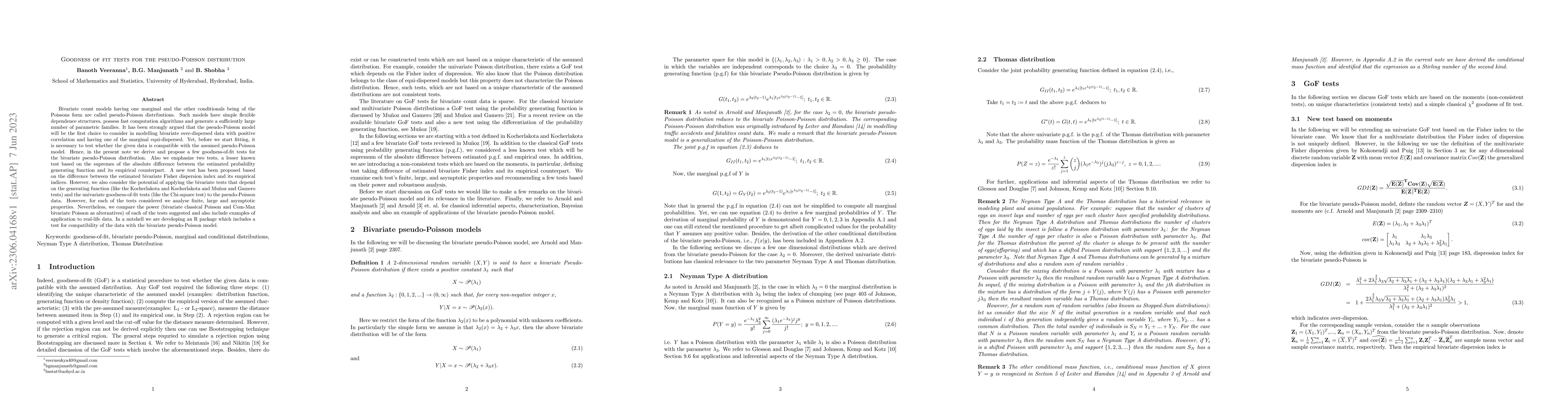 Thumbnail for Goodness of fit tests for the pseudo-Poisson distribution