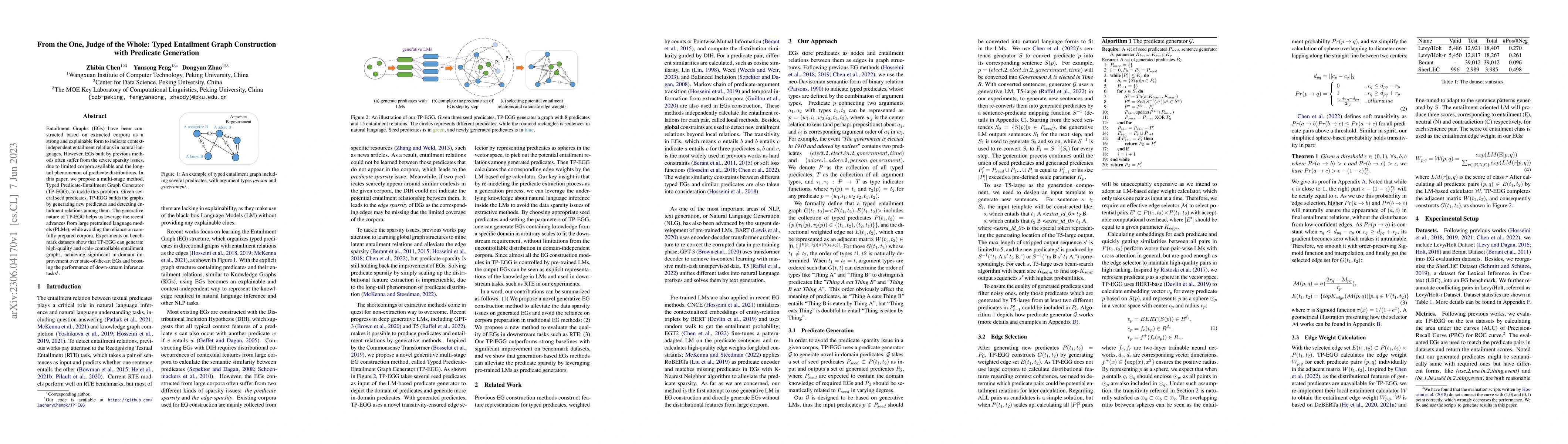 Thumbnail for From the One, Judge of the Whole: Typed Entailment Graph Construction
  with Predicate Generation
