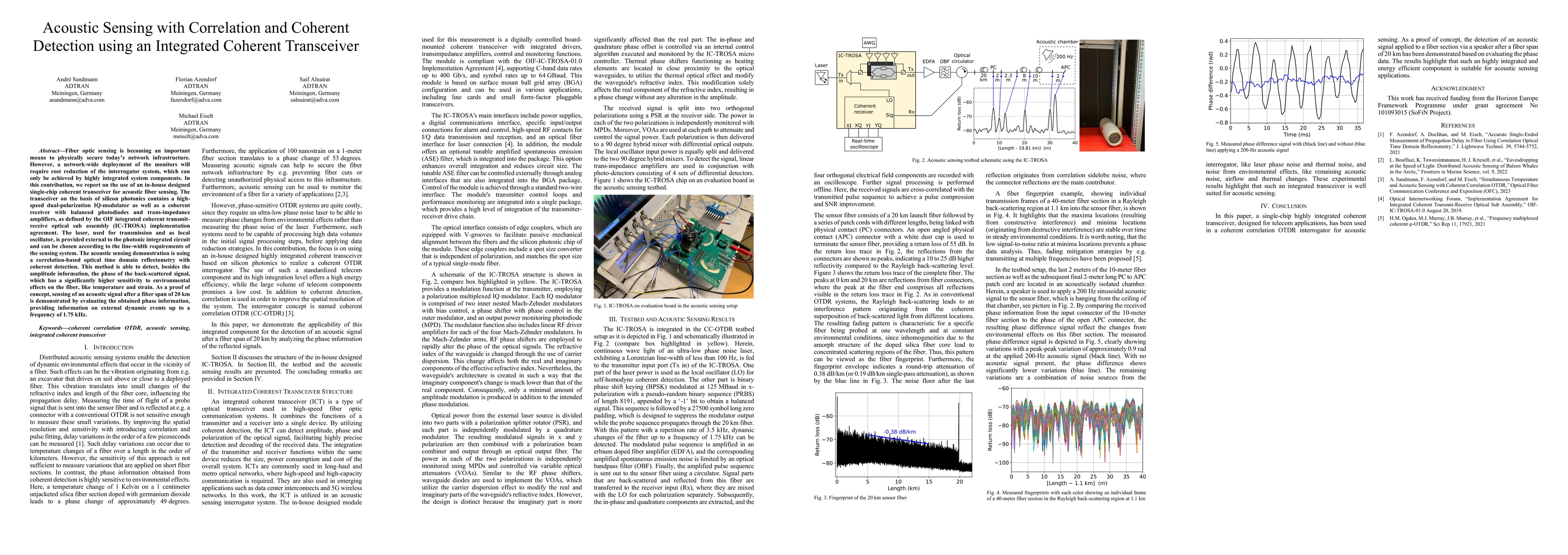 Thumbnail for Acoustic Sensing with Correlation and Coherent Detection using an
  Integrated Coherent Transceiver