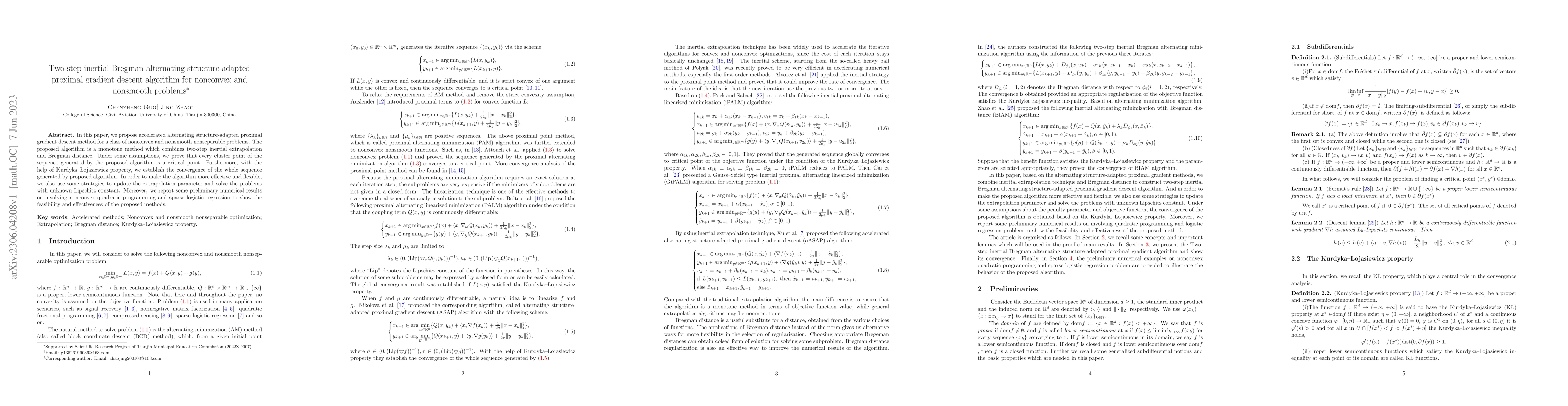 Thumbnail for Two-step inertial Bregman alternating structure-adapted proximal
  gradient descent algorithm for nonconvex and nonsmooth problems