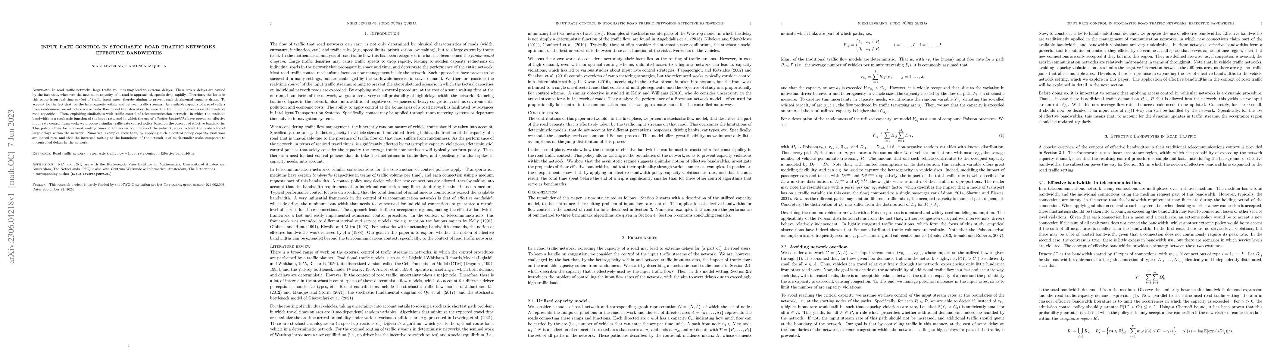Thumbnail for Input Rate Control in Stochastic Road Traffic Networks: Effective
  Bandwidths