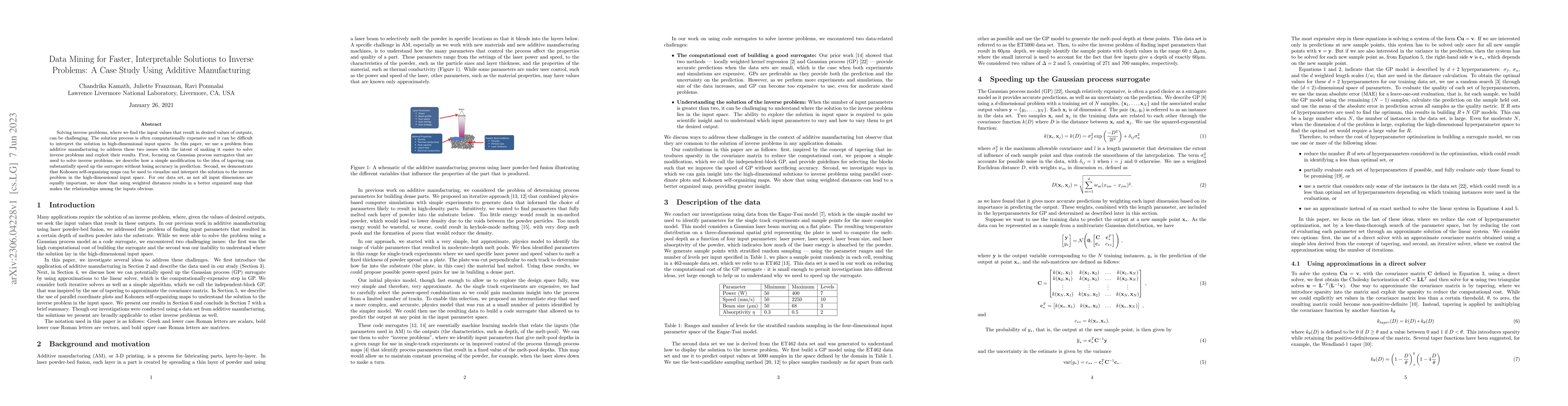 Thumbnail for Data Mining for Faster, Interpretable Solutions to Inverse Problems: A
  Case Study Using Additive Manufacturing