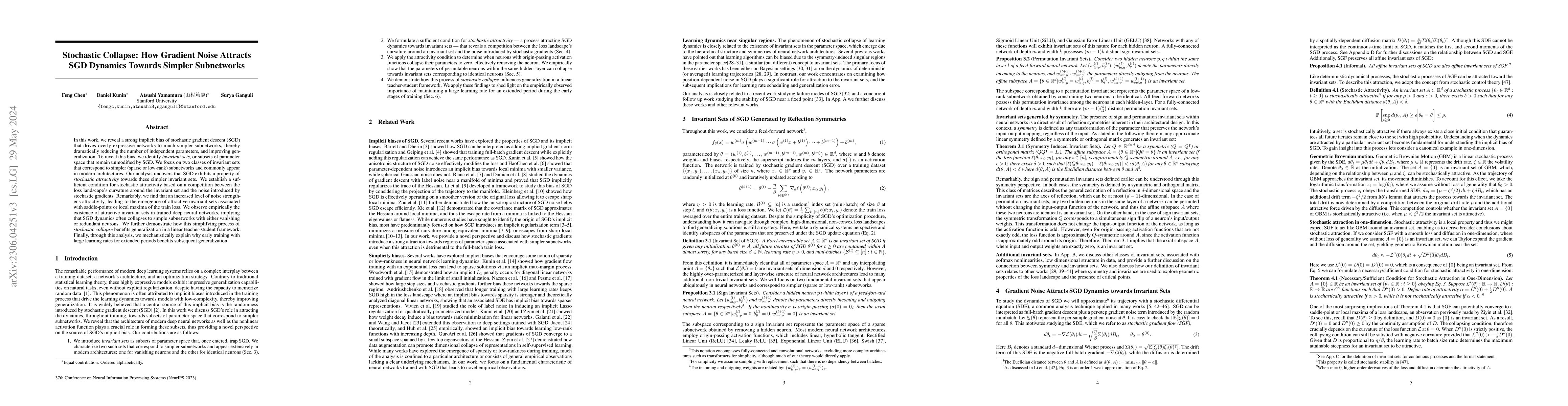 Thumbnail for Stochastic Collapse: How Gradient Noise Attracts SGD Dynamics Towards
  Simpler Subnetworks