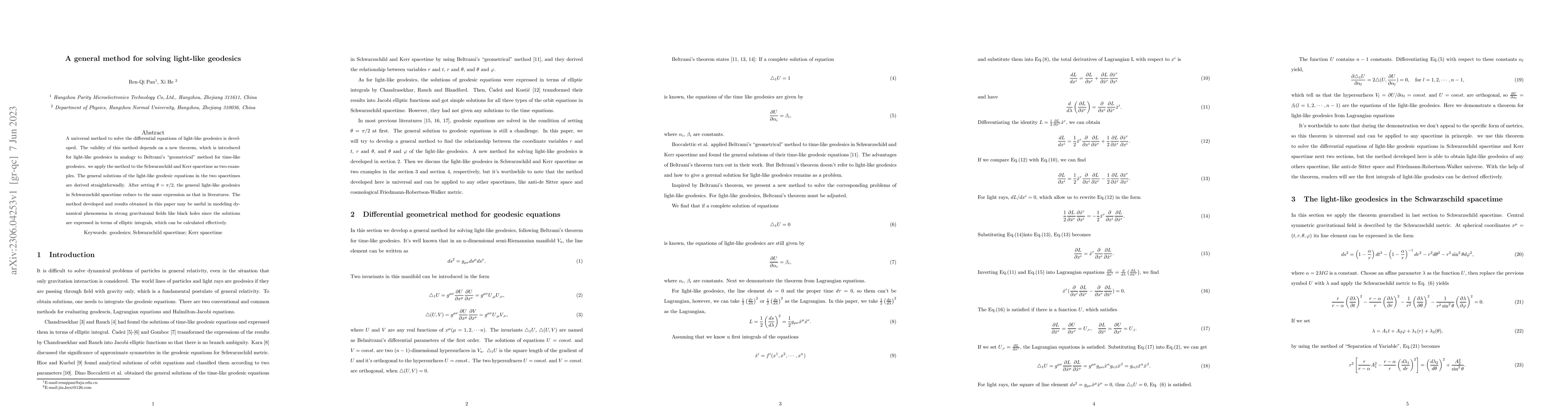 Thumbnail for A general method for solving light-like geodesics