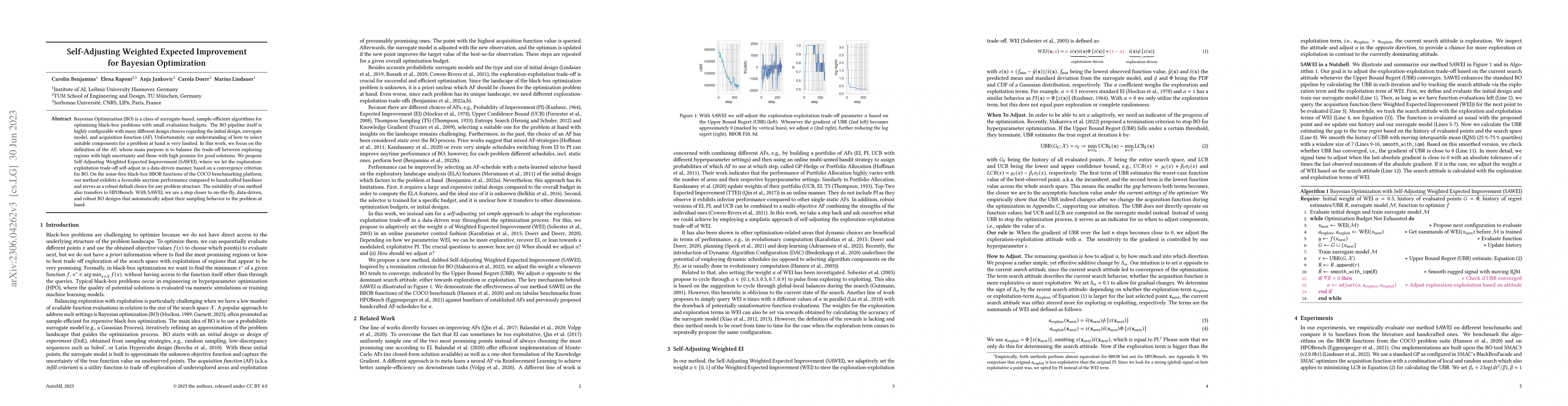 Thumbnail for Self-Adjusting Weighted Expected Improvement for Bayesian Optimization