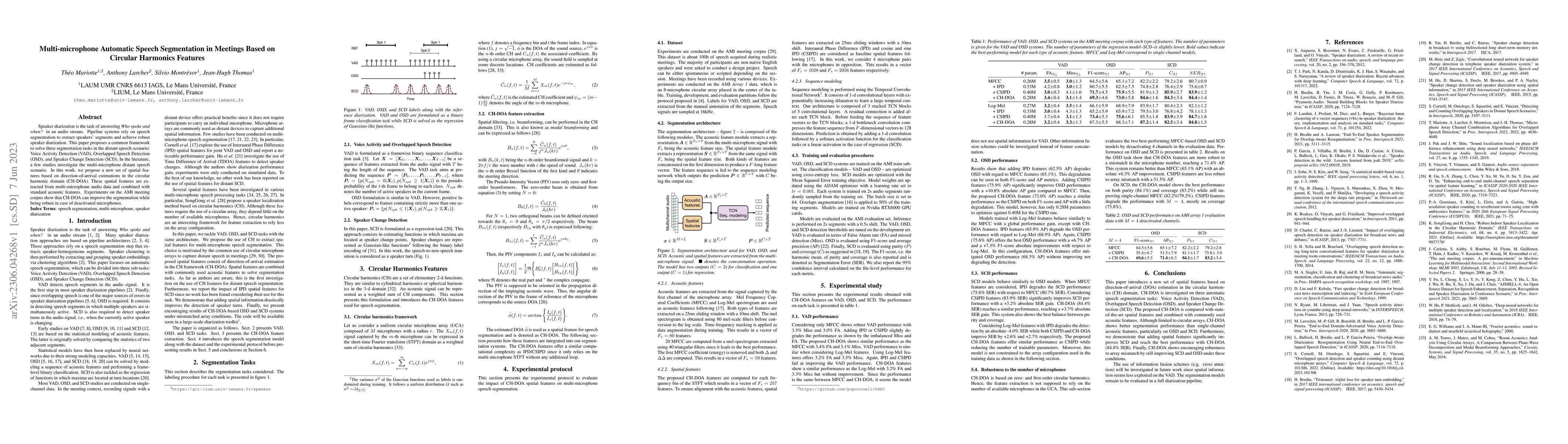 Thumbnail for Multi-microphone Automatic Speech Segmentation in Meetings Based on
  Circular Harmonics Features