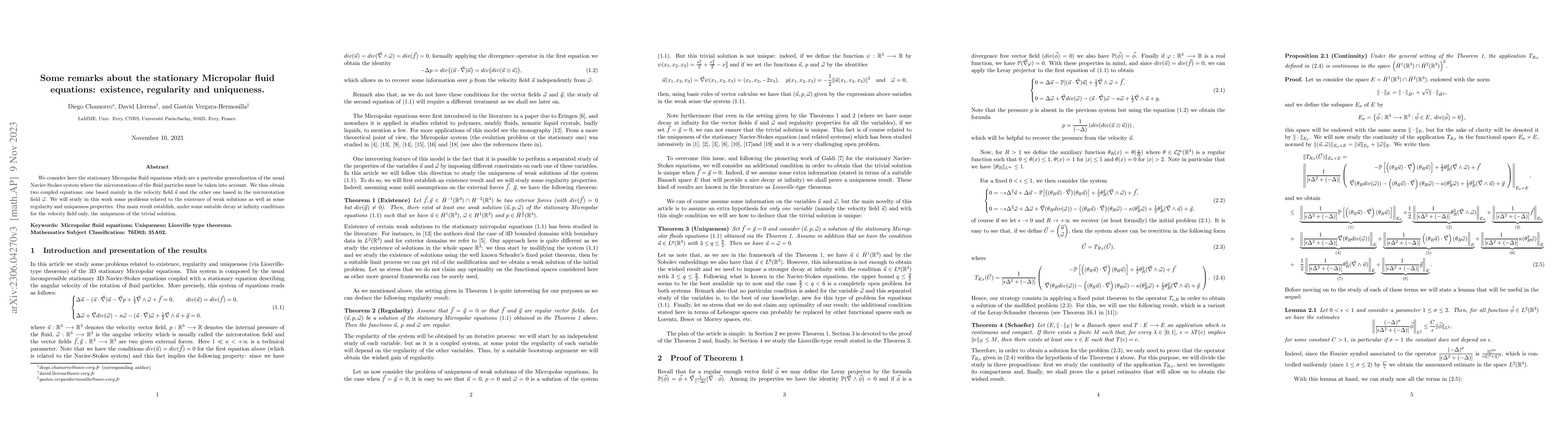 Thumbnail for Some remarks about the stationary Micropolar fluid equations: existence,
  regularity and uniqueness