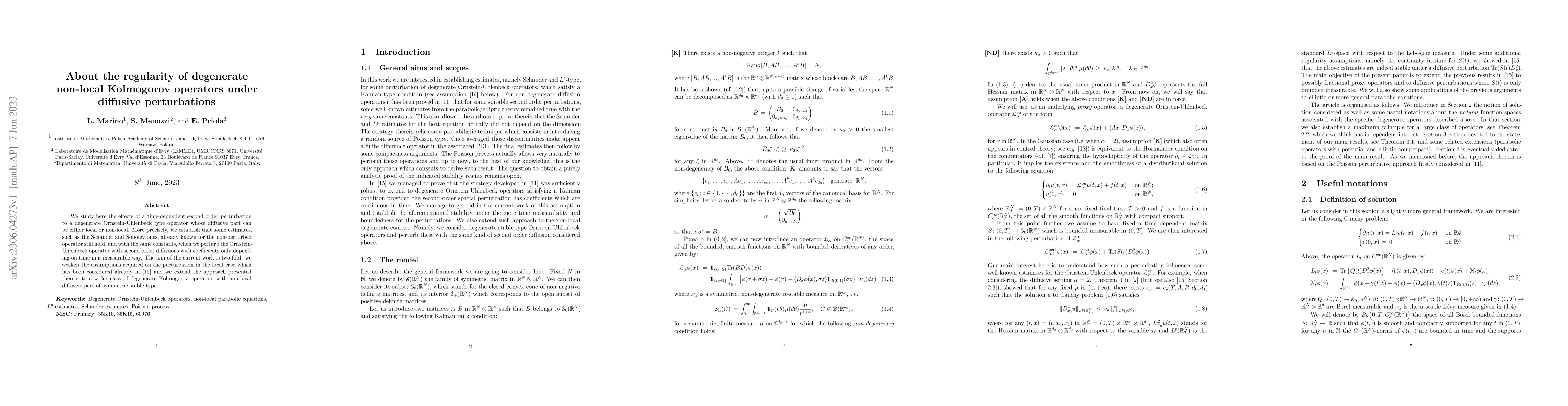 Thumbnail for About the regularity of degenerate non-local Kolmogorov operators under
  diffusive perturbations