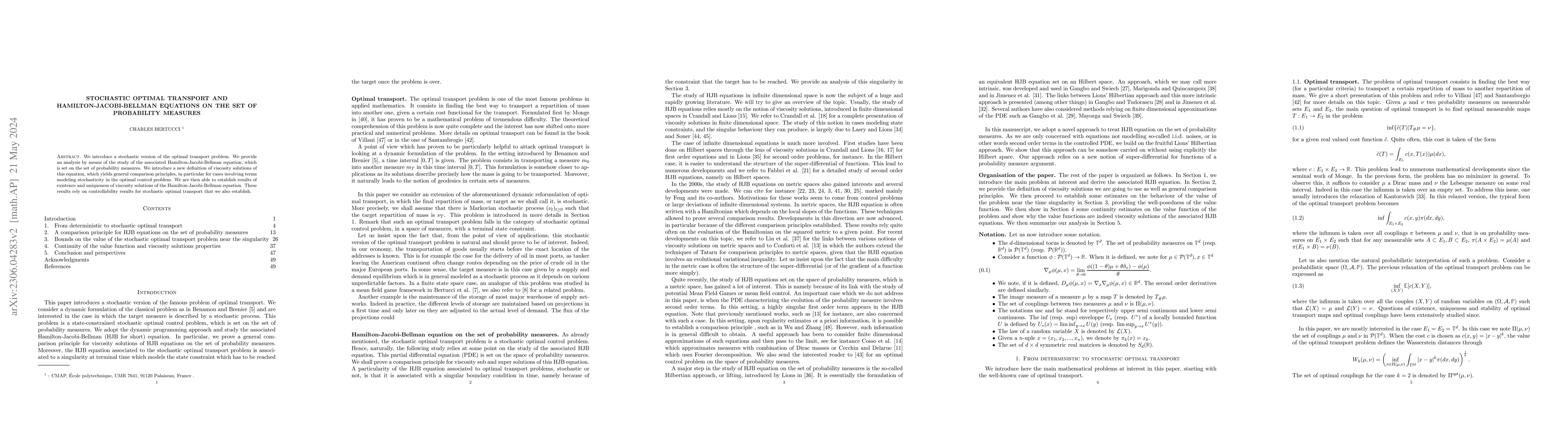Thumbnail for Stochastic optimal transport and Hamilton-Jacobi-Bellman equations on
  the set of probability measures