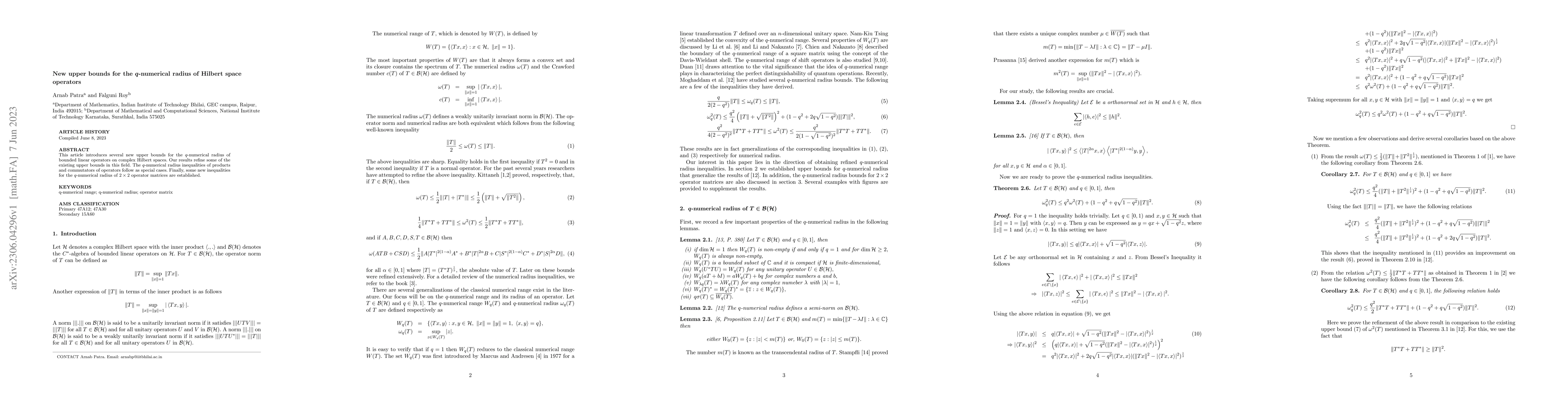Thumbnail for New upper bounds for the $q$-numerical radius of Hilbert space operators