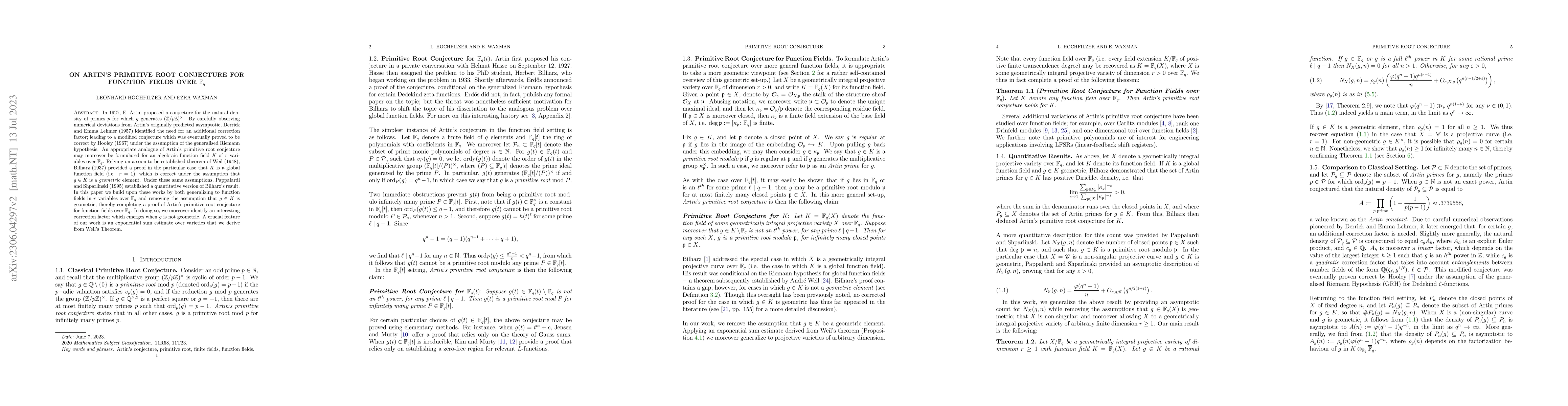 Thumbnail for On Artin's Primitive Root Conjecture for Function Fields over
  $\mathbb{F}_{q}$