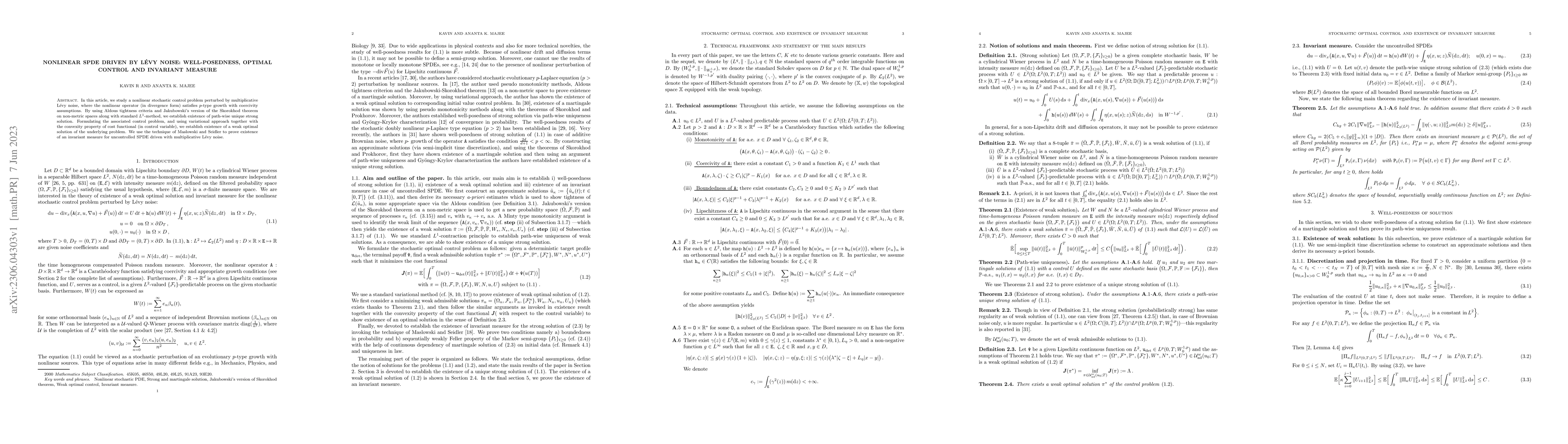 Thumbnail for Nonlinear SPDE driven by Levy noise: Well-posedness, optimal control and
  invariant measure
