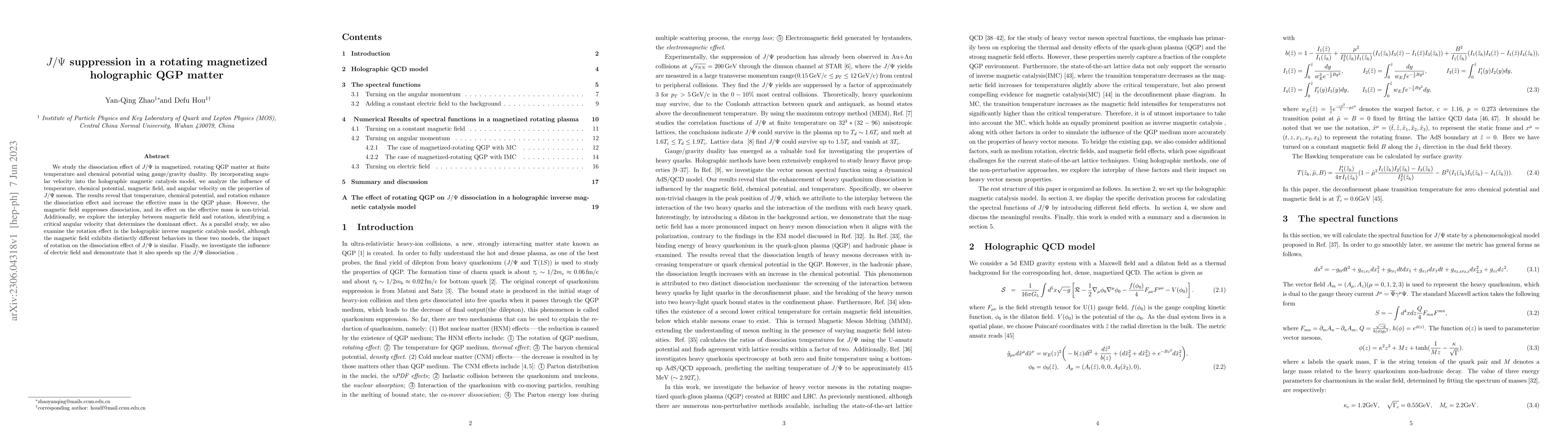Thumbnail for $J/\Psi$ suppression in a rotating magnetized holographic QGP matter