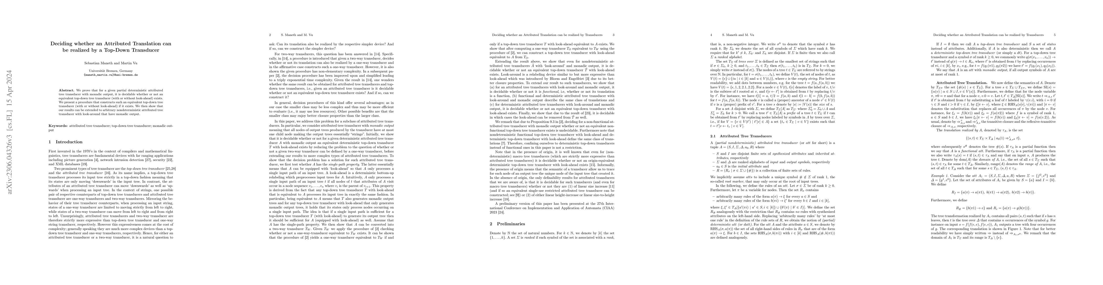 Thumbnail for Deciding whether an Attributed Translation can be realized by a Top-Down
  Transducer