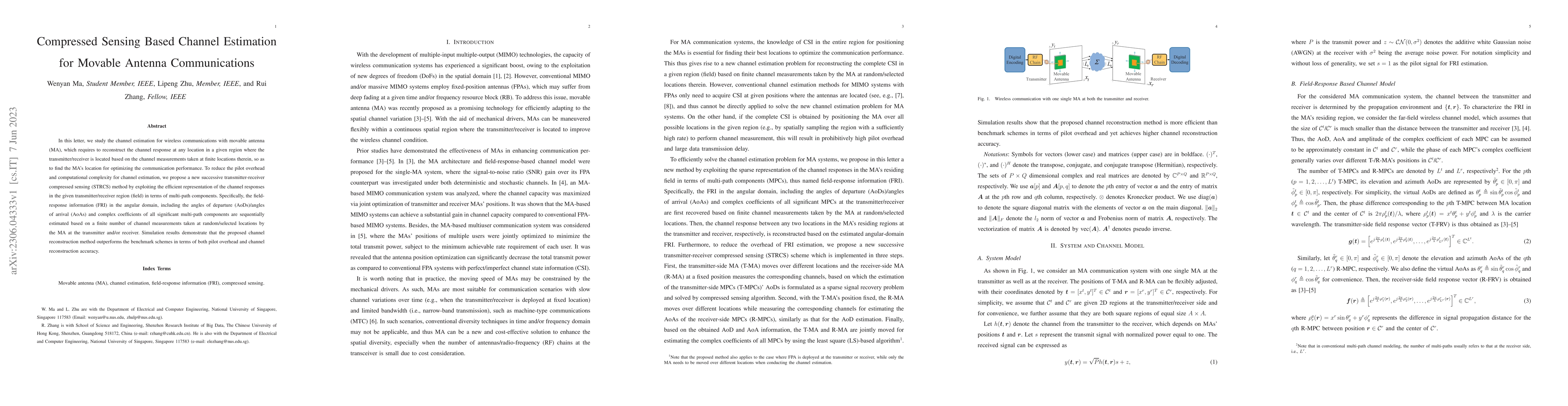 Thumbnail for Compressed Sensing Based Channel Estimation for Movable Antenna
  Communications