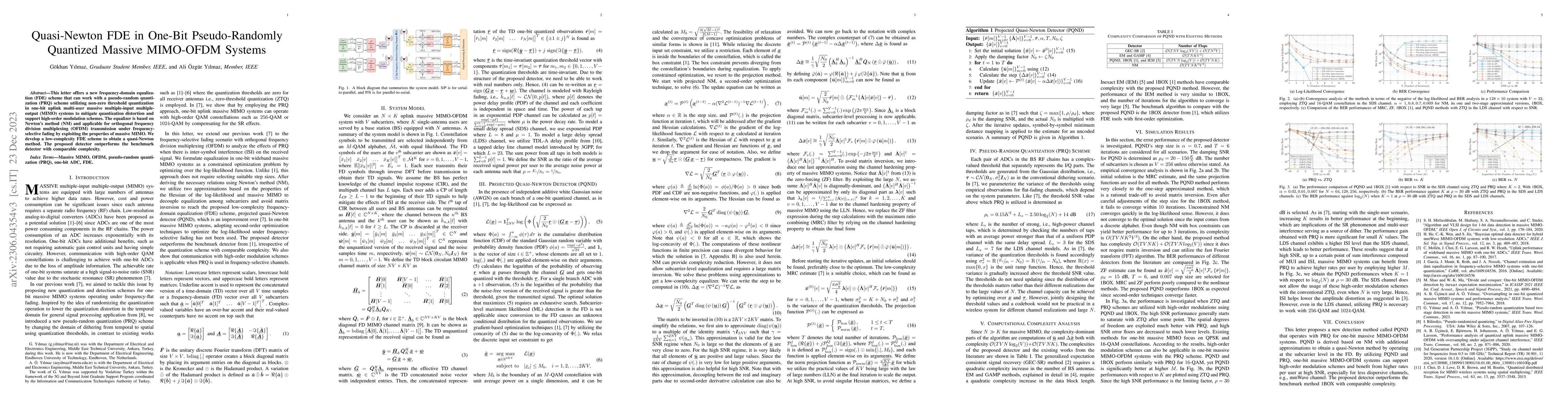 Thumbnail for Quasi-Newton FDE in One-Bit Pseudo-Randomly Quantized Massive MIMO-OFDM
  Systems