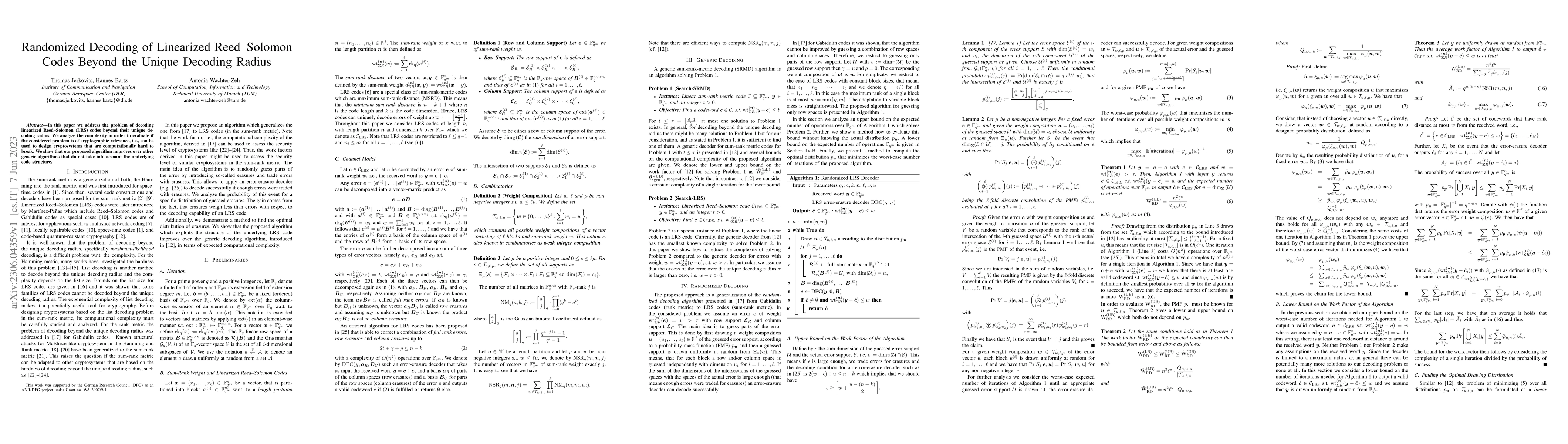 Thumbnail for Randomized Decoding of Linearized Reed-Solomon Codes Beyond the Unique
  Decoding Radius