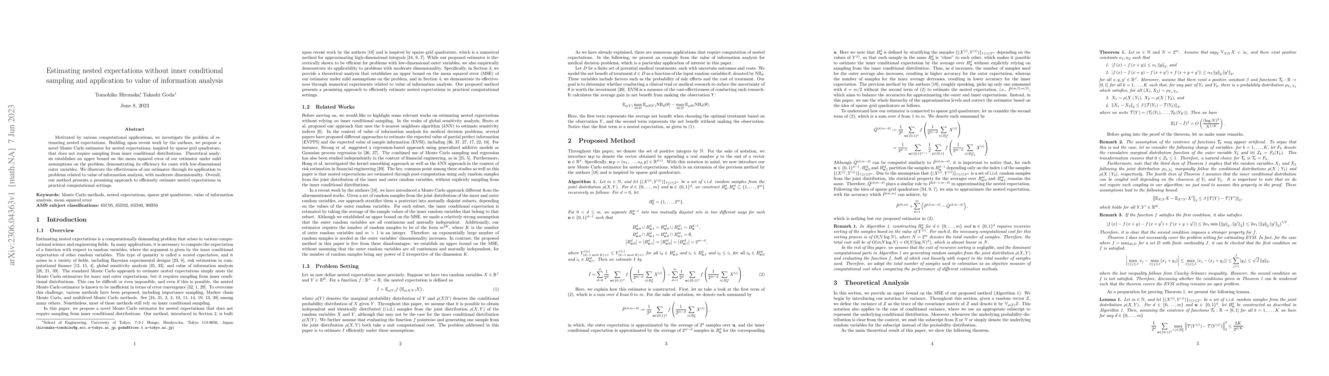 Thumbnail for Estimating nested expectations without inner conditional sampling and
  application to value of information analysis