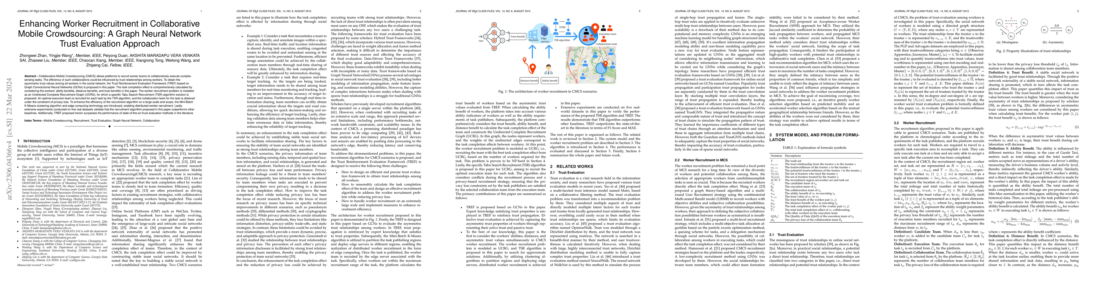 Thumbnail for Enhancing Worker Recruitment in Collaborative Mobile Crowdsourcing: A
  Graph Neural Network Trust Evaluation Approach