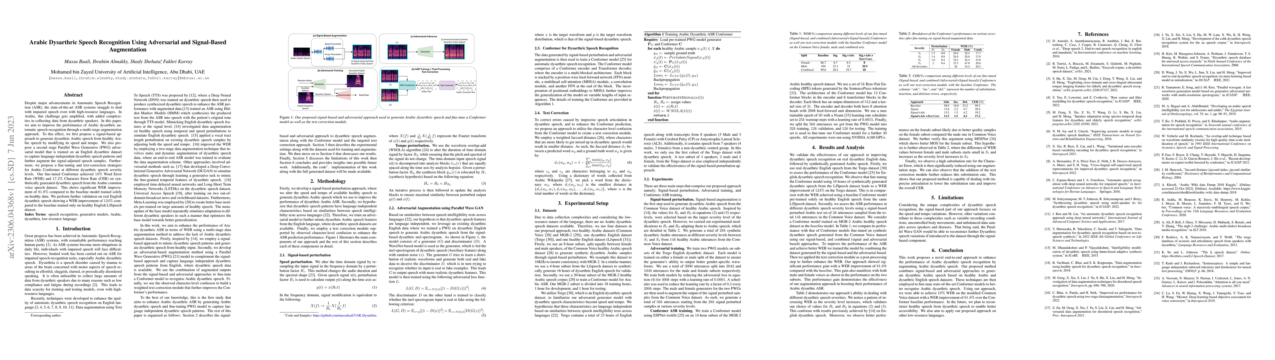 Thumbnail for Arabic Dysarthric Speech Recognition Using Adversarial and Signal-Based
  Augmentation