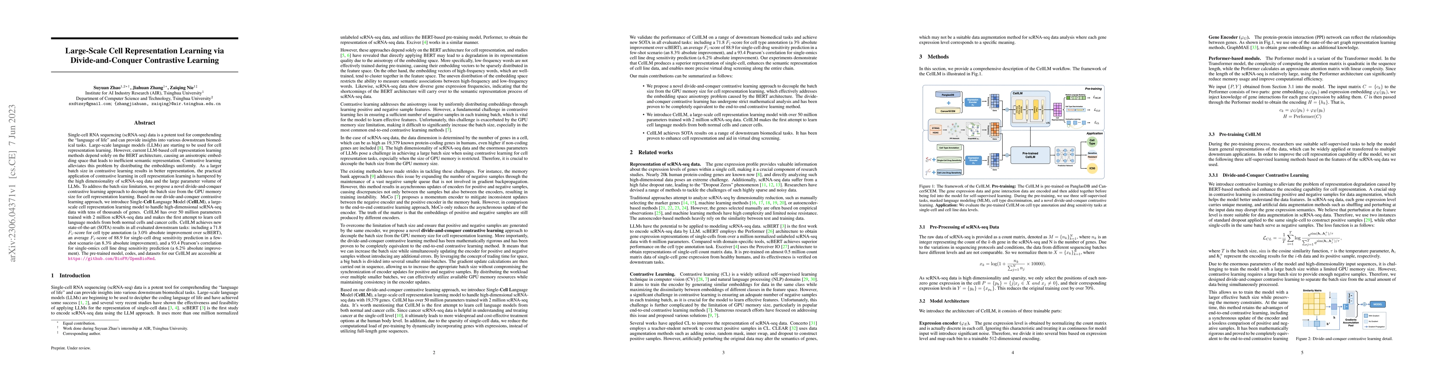 Thumbnail for Large-Scale Cell Representation Learning via Divide-and-Conquer
  Contrastive Learning