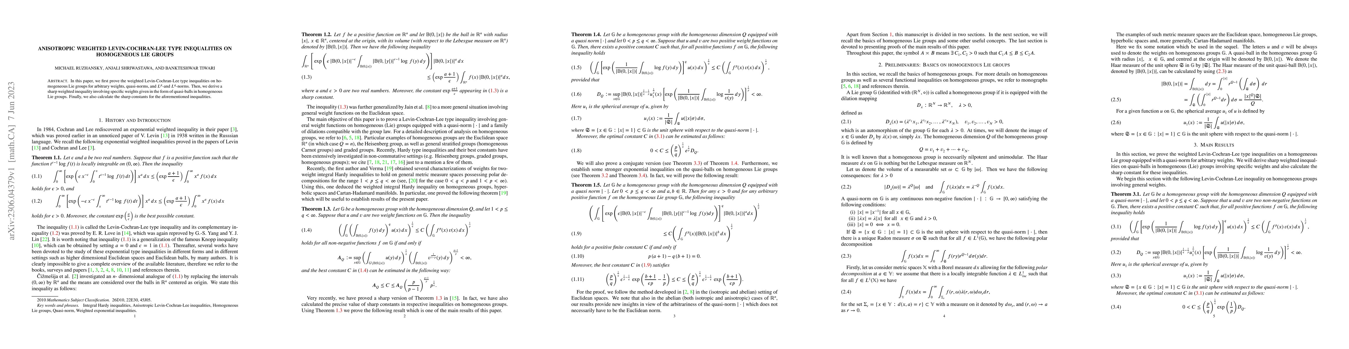 Thumbnail for Anisotropic weighted Levin-Cochran-Lee type inequalities on homogeneous
  Lie groups
