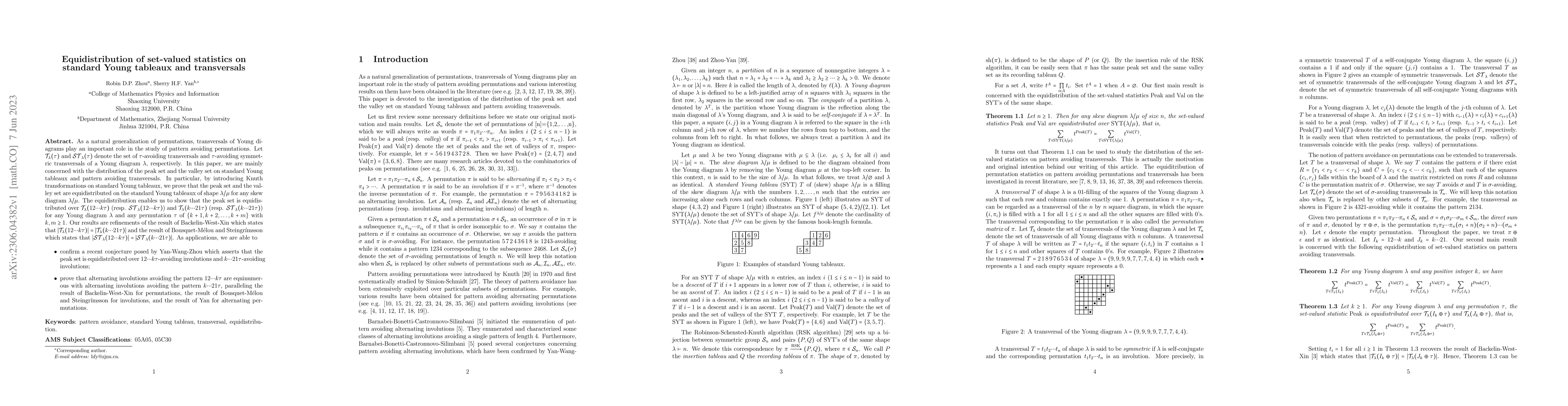 Thumbnail for Equidistribution of set-valued statistics on standard Young tableaux and
  transversals